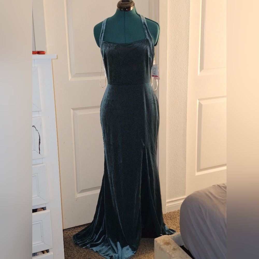 Elegant Dark Green Velvet Slip Dress - Women